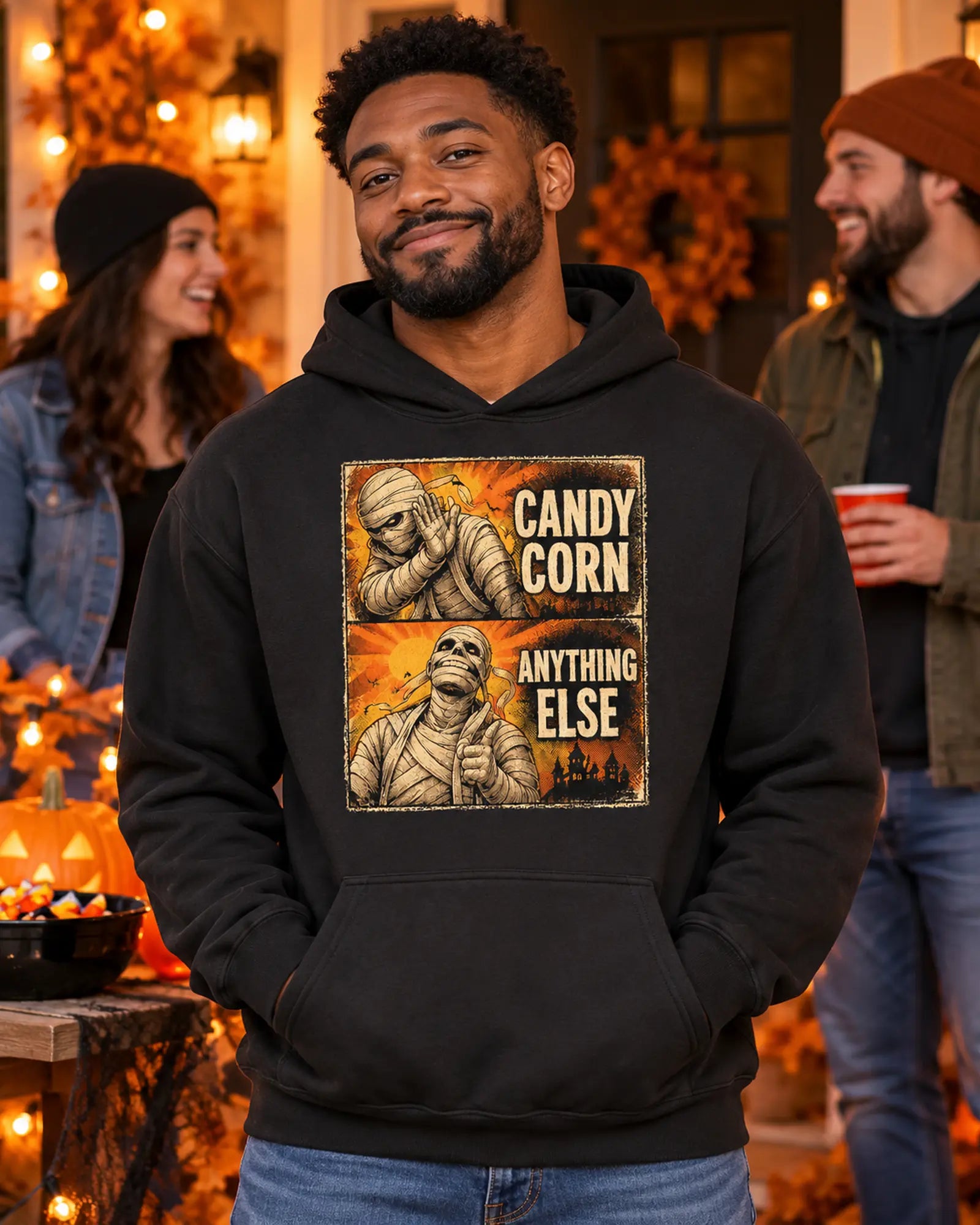 Candy Corn Meme Halloween Hoodie worn on model