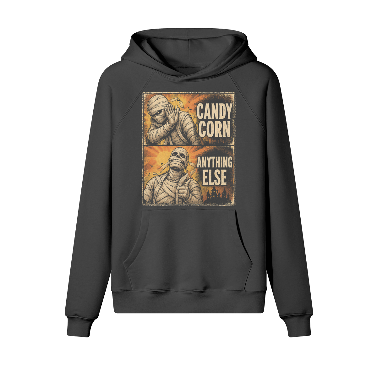 Candy Corn Meme Halloween Hoodie in heavy cotton fleece — view 1 | Staten Island Fits