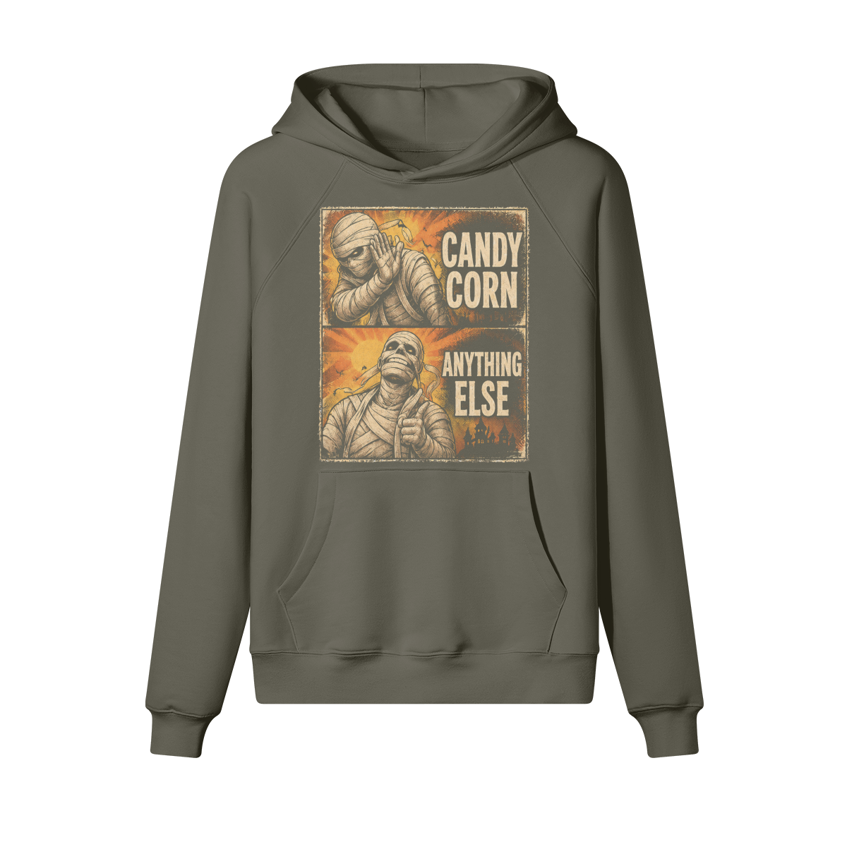 Candy Corn Meme Halloween Hoodie in heavy cotton fleece — view 2 | Staten Island Fits