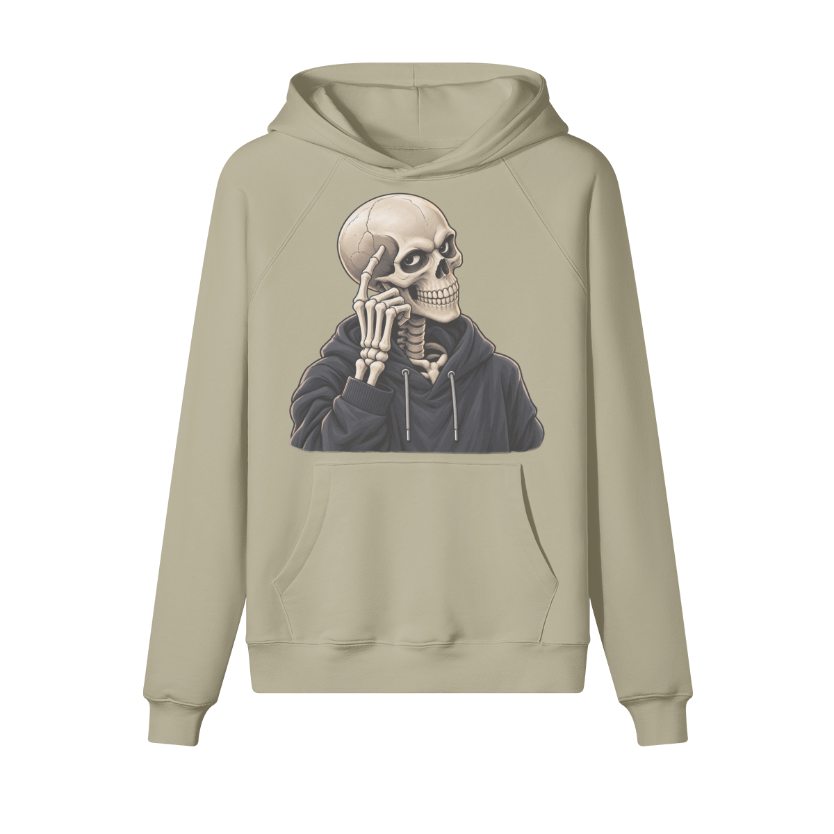 Thinking Skeleton Halloween Hoodie in heavy cotton fleece — view 5 | Staten Island Fits