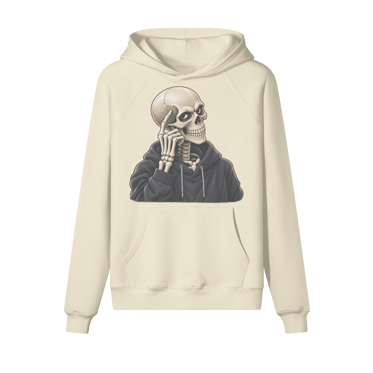 Thinking Skeleton Halloween Hoodie in heavy cotton fleece — view 4 | Staten Island Fits