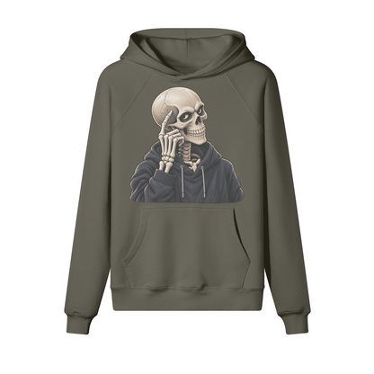 Thinking Skeleton Halloween Hoodie in heavy cotton fleece — view 2 | Staten Island Fits