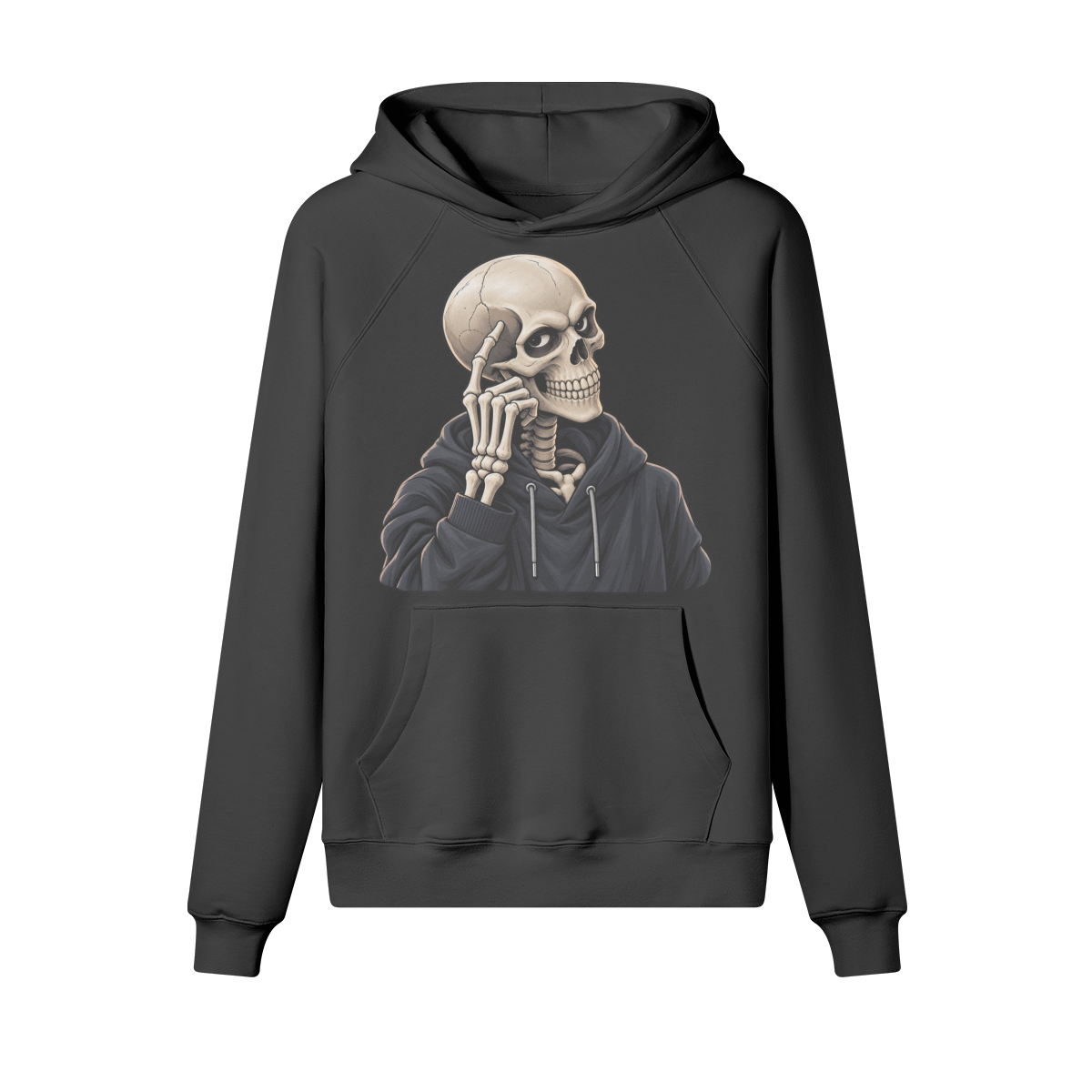 Thinking Skeleton Halloween Hoodie in heavy cotton fleece — view 1 | Staten Island Fits