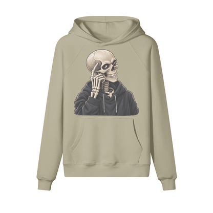 Thinking Skeleton Halloween Hoodie in heavy cotton fleece — view 12 | Staten Island Fits