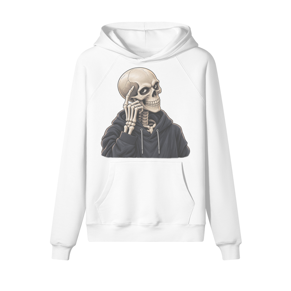 Thinking Skeleton Halloween Hoodie in heavy cotton fleece — view 8 | Staten Island Fits