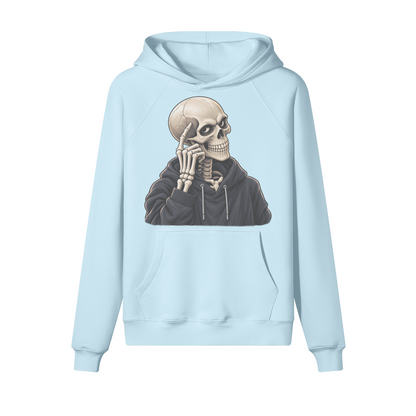 Thinking Skeleton Halloween Hoodie in heavy cotton fleece — view 13 | Staten Island Fits