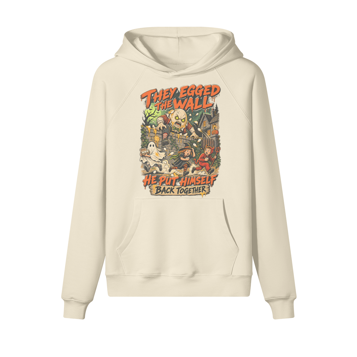 Humpty Dumpty Halloween Hoodie in heavy cotton fleece — view 3 | Staten Island Fits