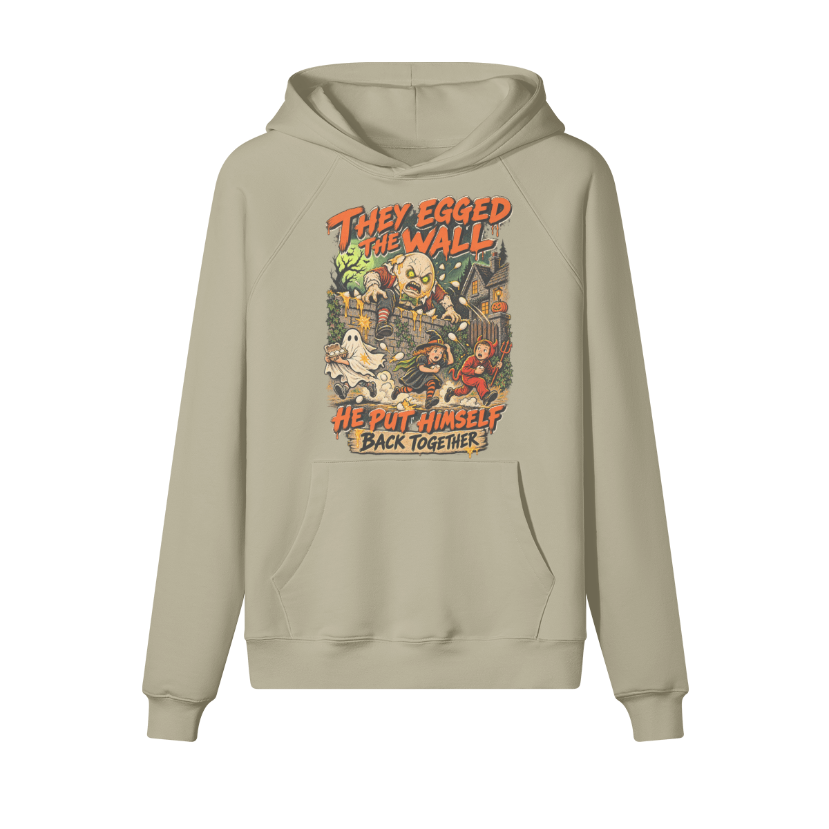 Humpty Dumpty Halloween Hoodie in heavy cotton fleece — view 5 | Staten Island Fits