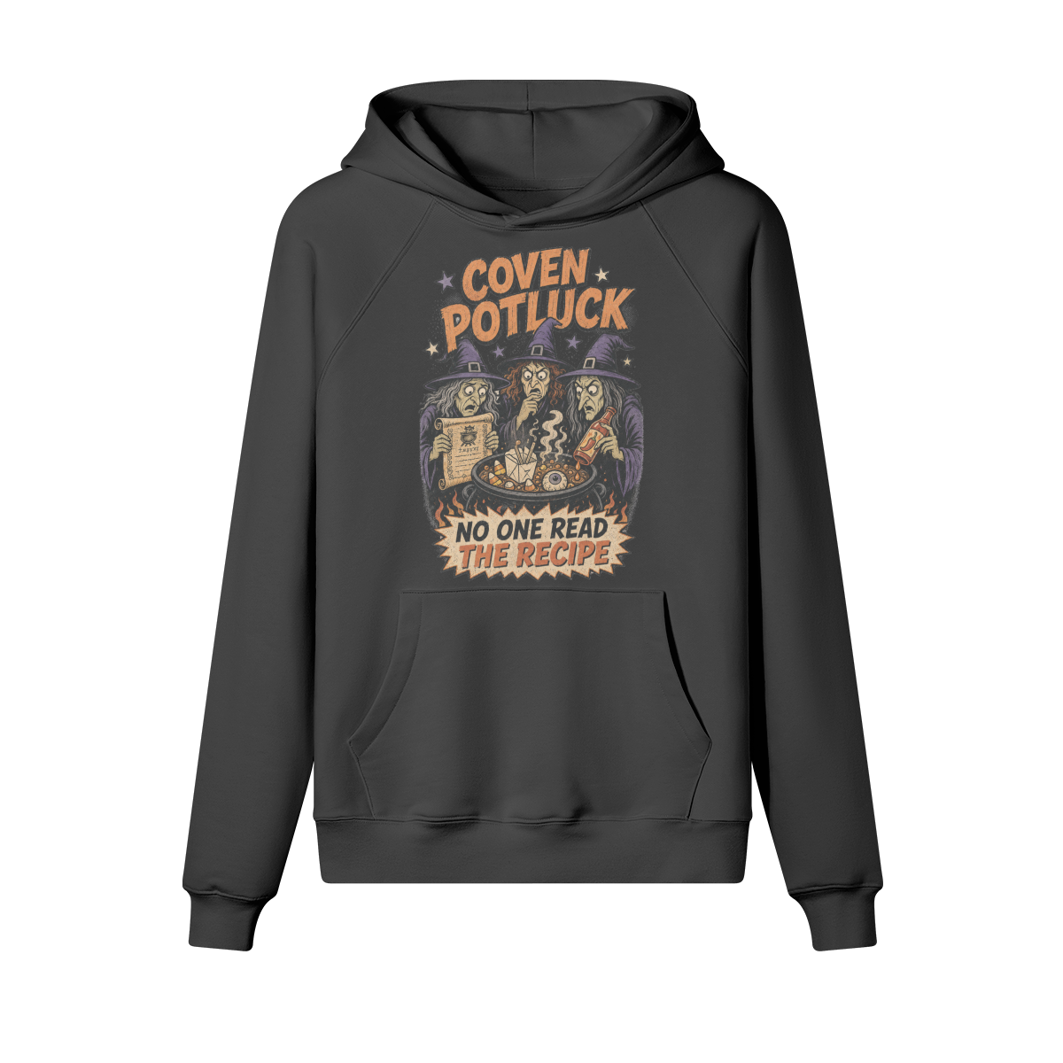 Coven Potluck Halloween Hoodie in heavy cotton fleece — view 2 | Staten Island Fits