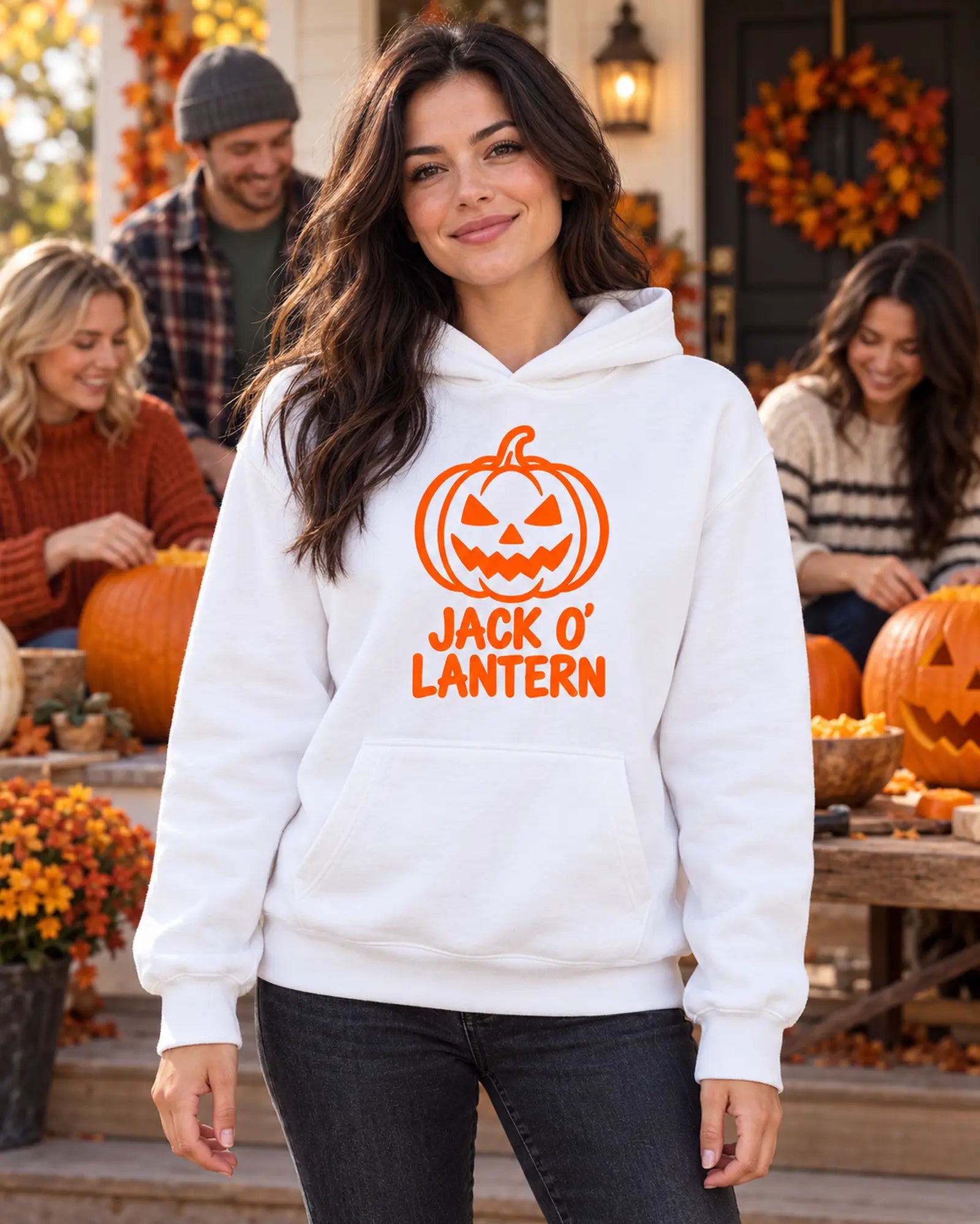 Jack O'Lantern Halloween Hoodie Halloween Graphic Hoodie On Model