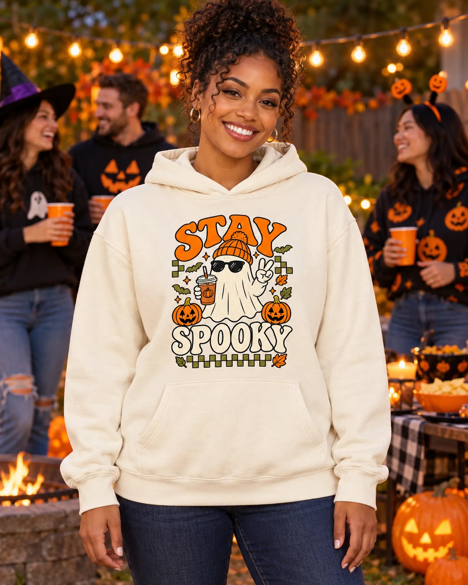 Party Ghost Halloween Hoodie Halloween Graphic Hoodie On Model