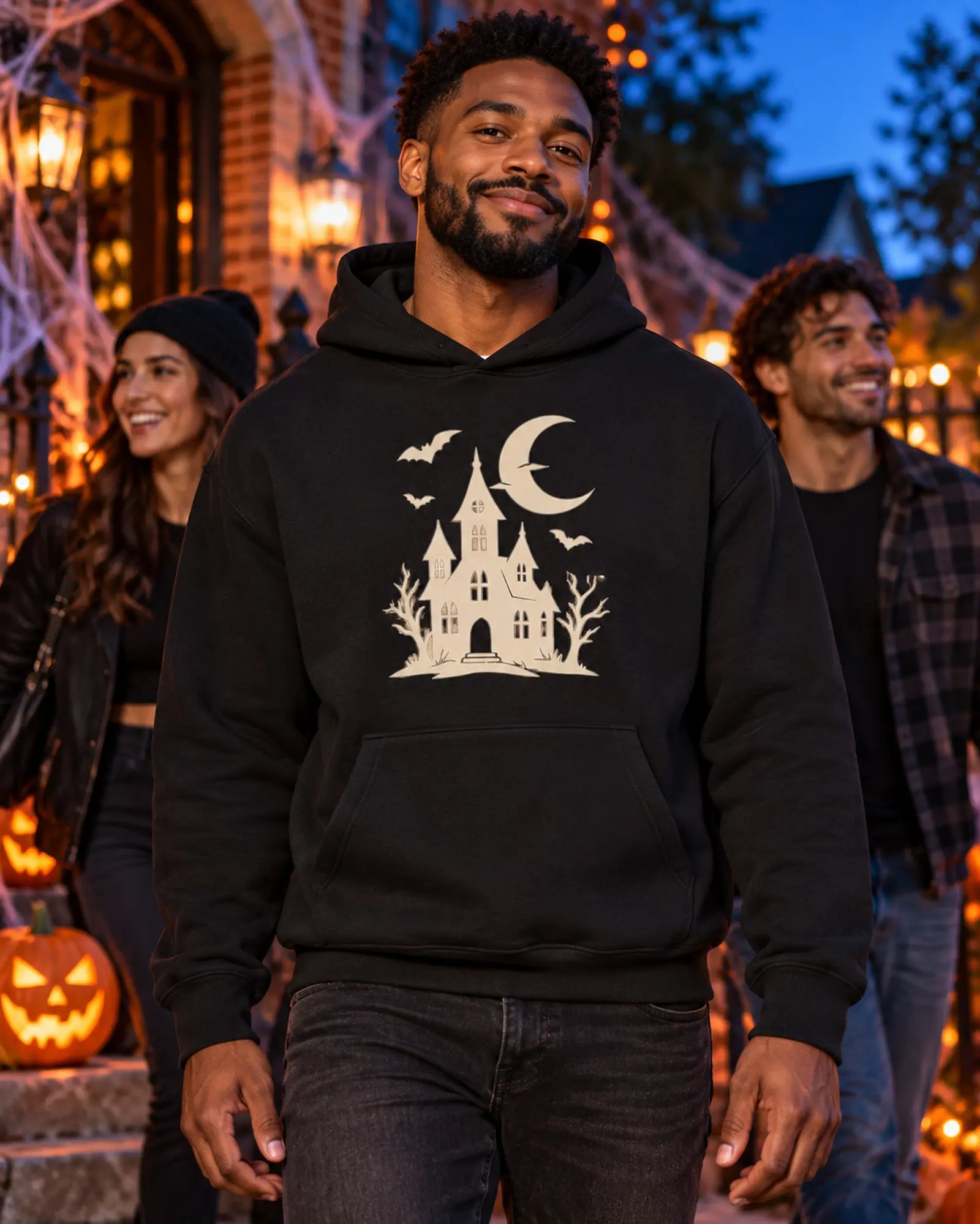 Spooky Castle Halloween Hoodie Halloween Graphic Hoodie On Model