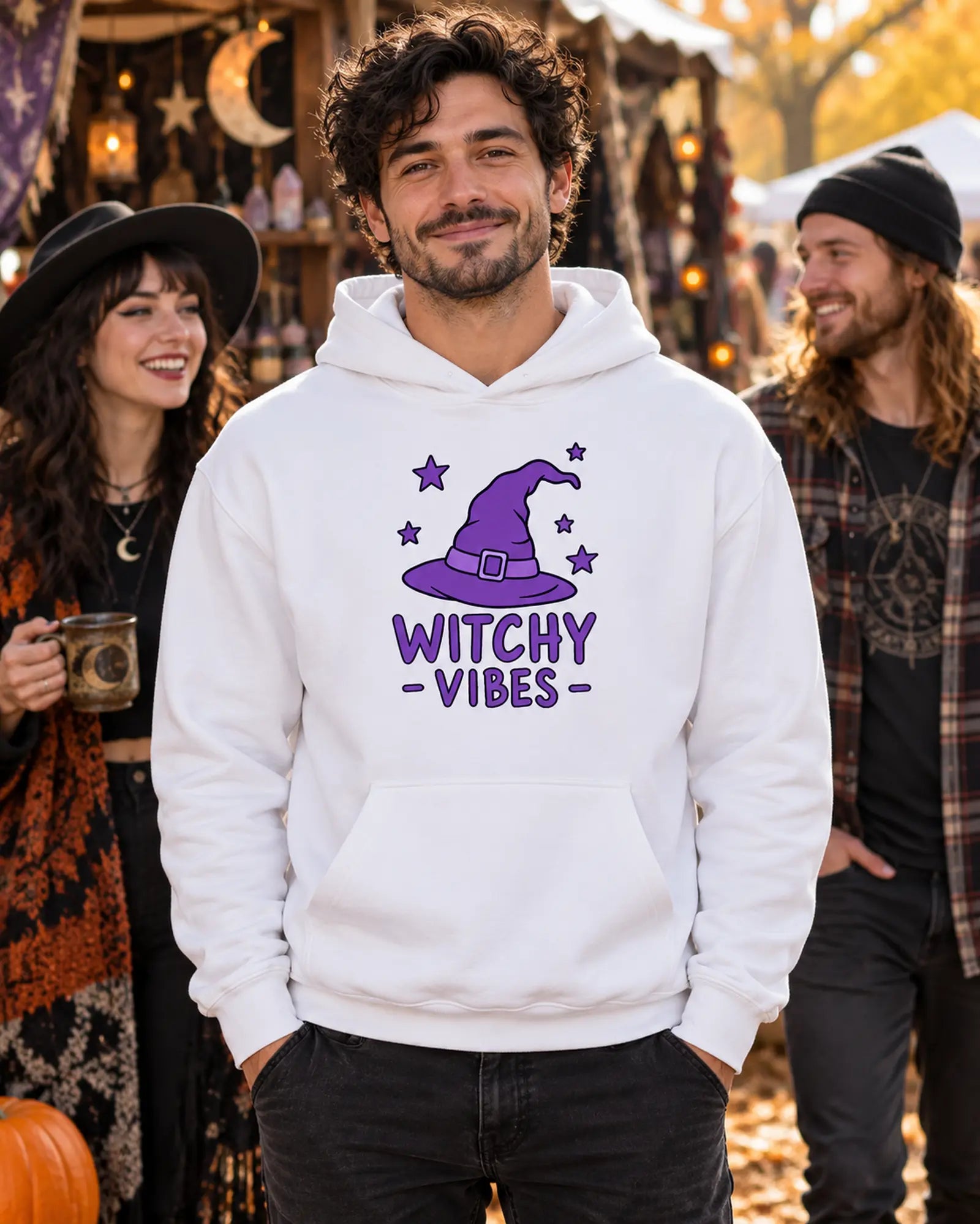 Witchy Vibes Halloween Hoodie Halloween Graphic Hoodie On Model